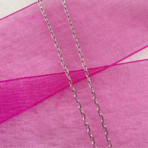 10K White Gold Heart Pendant Baguette & Round Accents 14K White Gold Chain 16” - Picture 3 of 16